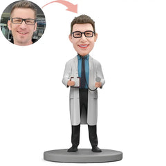 Custom Male Doctor with Stethoscope and Medical Record Bobblehead