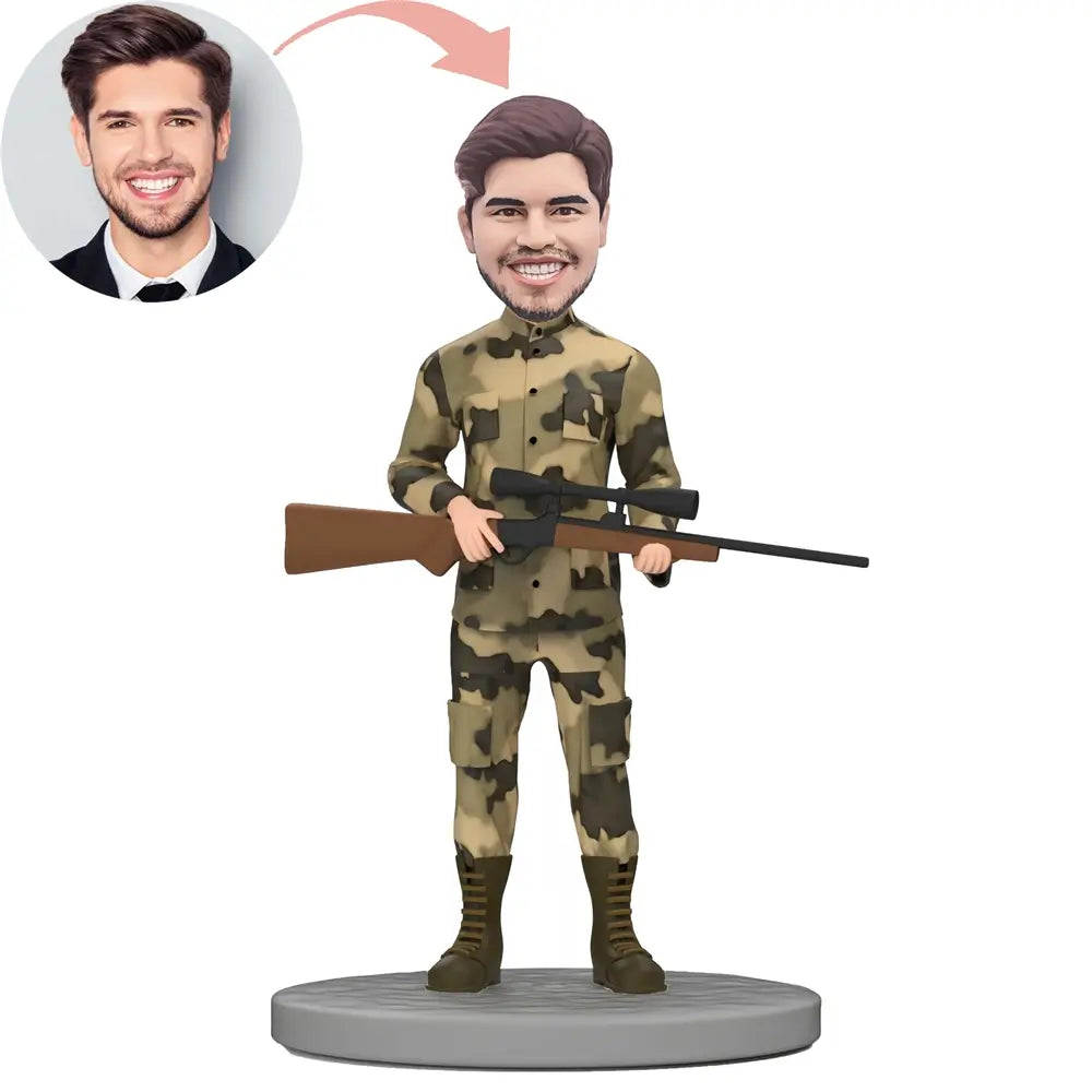 Custom Soldier In Camouflage With A Gun Bobblehead