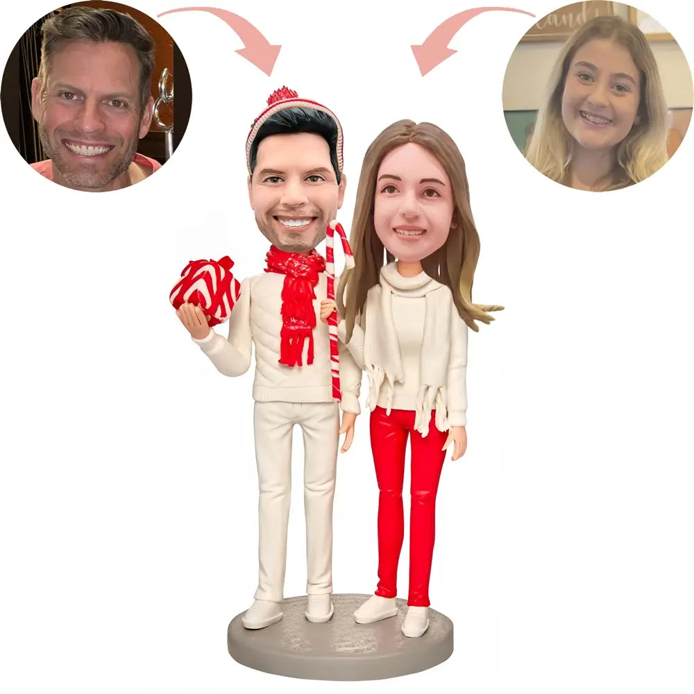 Christmas Gift Custom Xmas Couple Holding Candy&Gifts Bobblehead