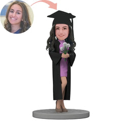 Custom Female Graduate Holding Flower Bobblehead