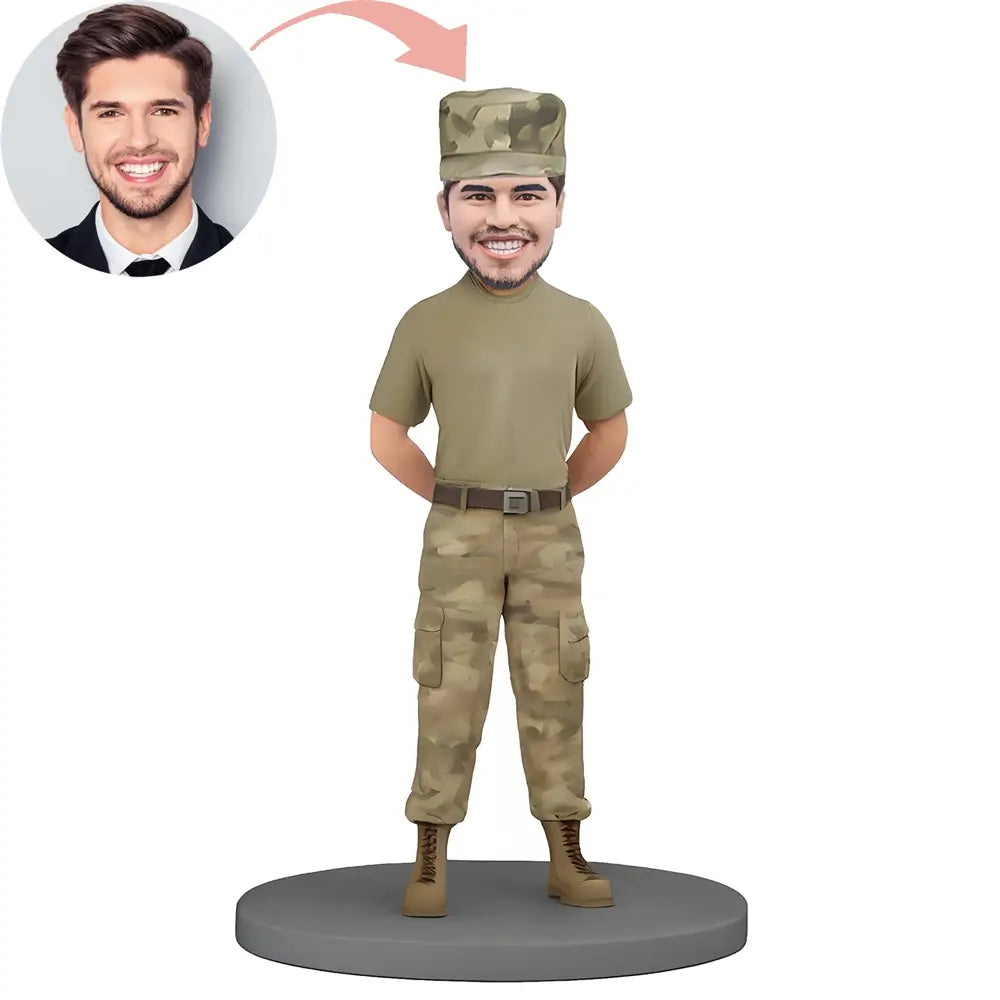 Custom Soldier At Attention In A Short Sleeve Bobblehead