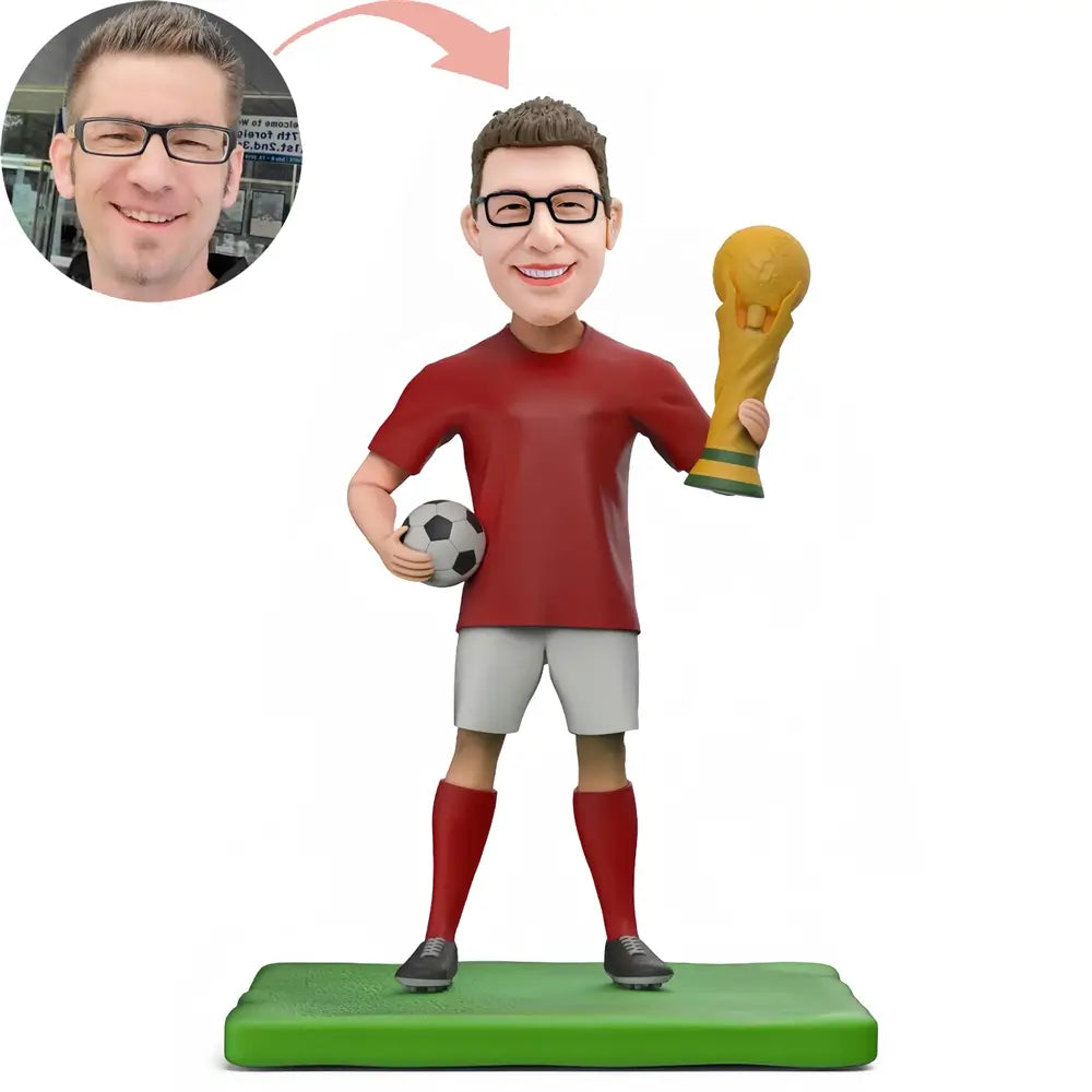 Custom Excited Soccer Champions Bobblehead