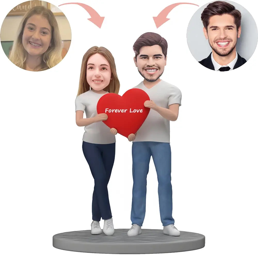 Custom Couple Holding Red Heart Bobblehead