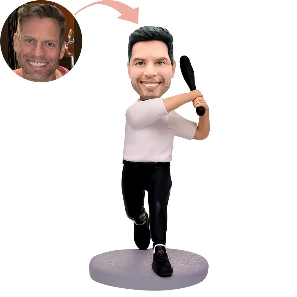 Custom Baseball Player Taking A Swing Bobblehead