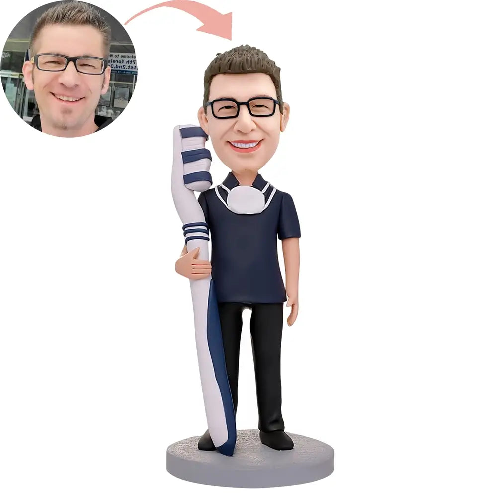 Custom Male Dentist With A Toothbrush Bobblehead