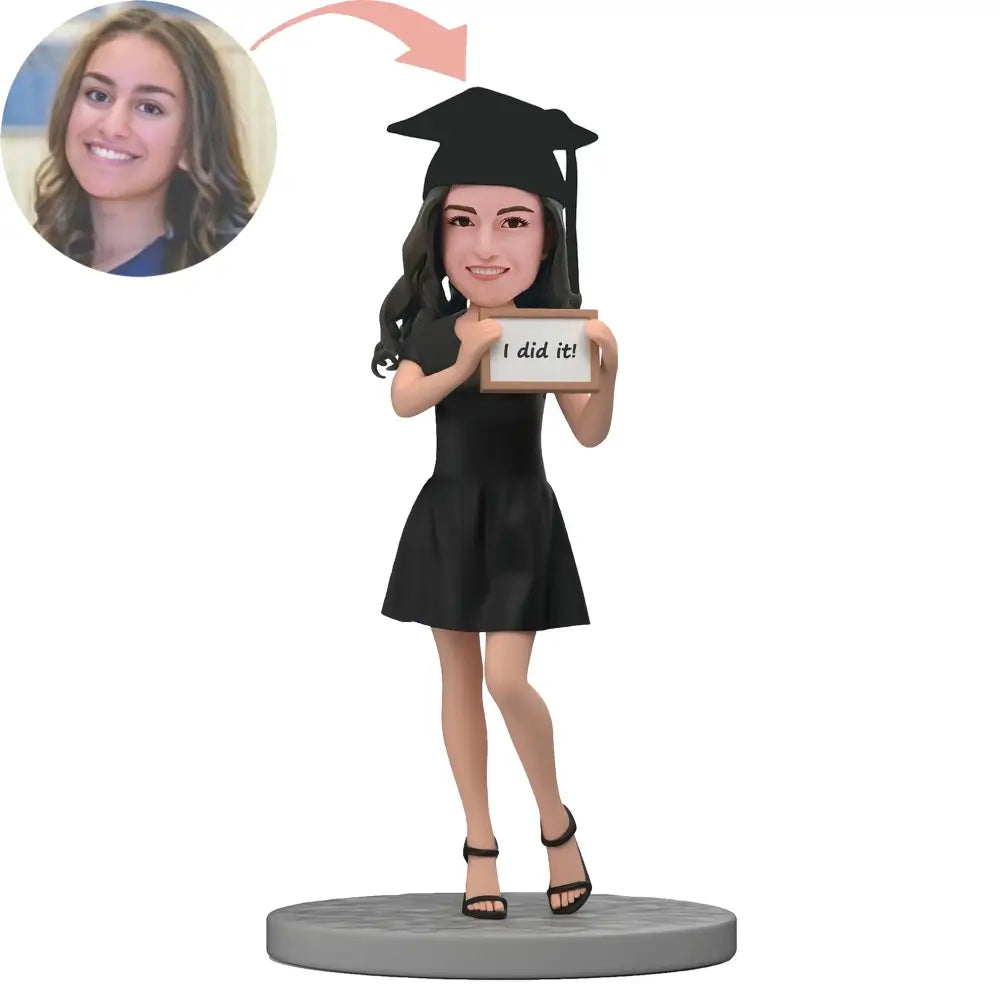 Custom Female Graduate Holding A Sign Bobblehead