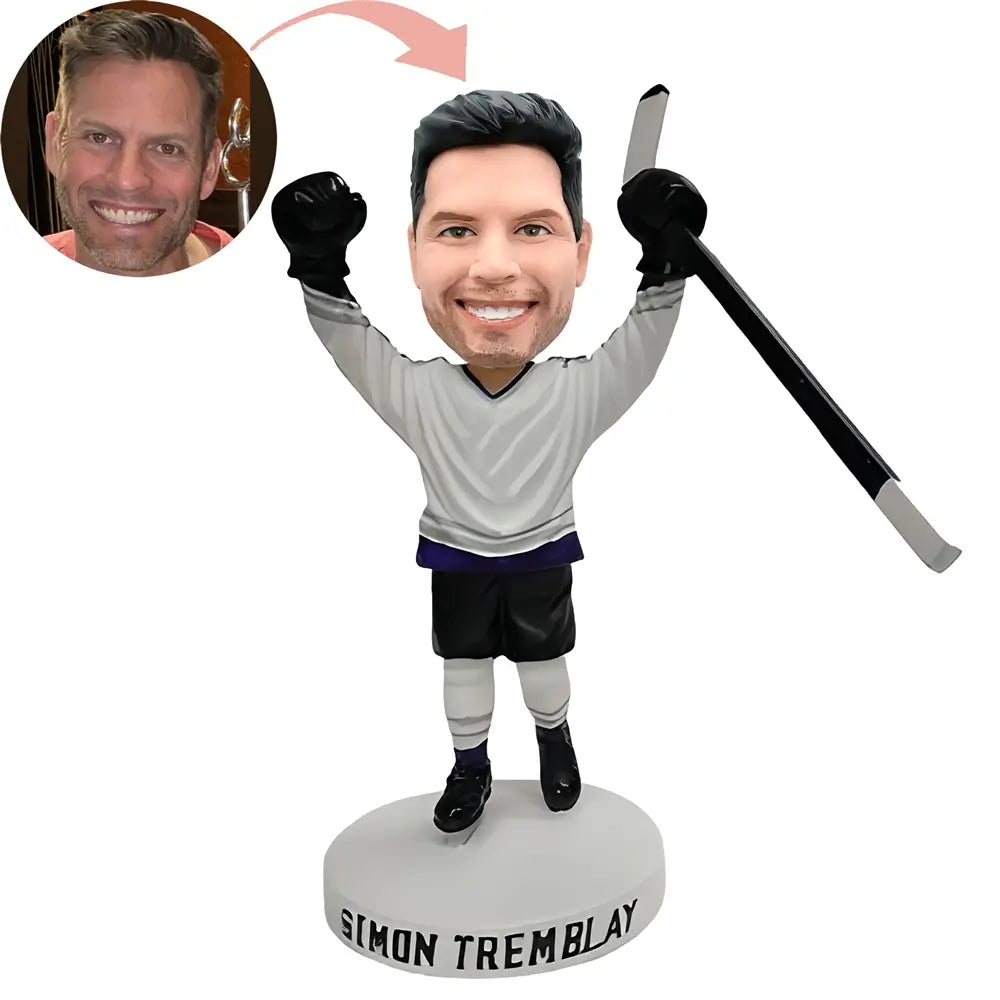 Custom Hockey Player With His Hands Up Bobblehead