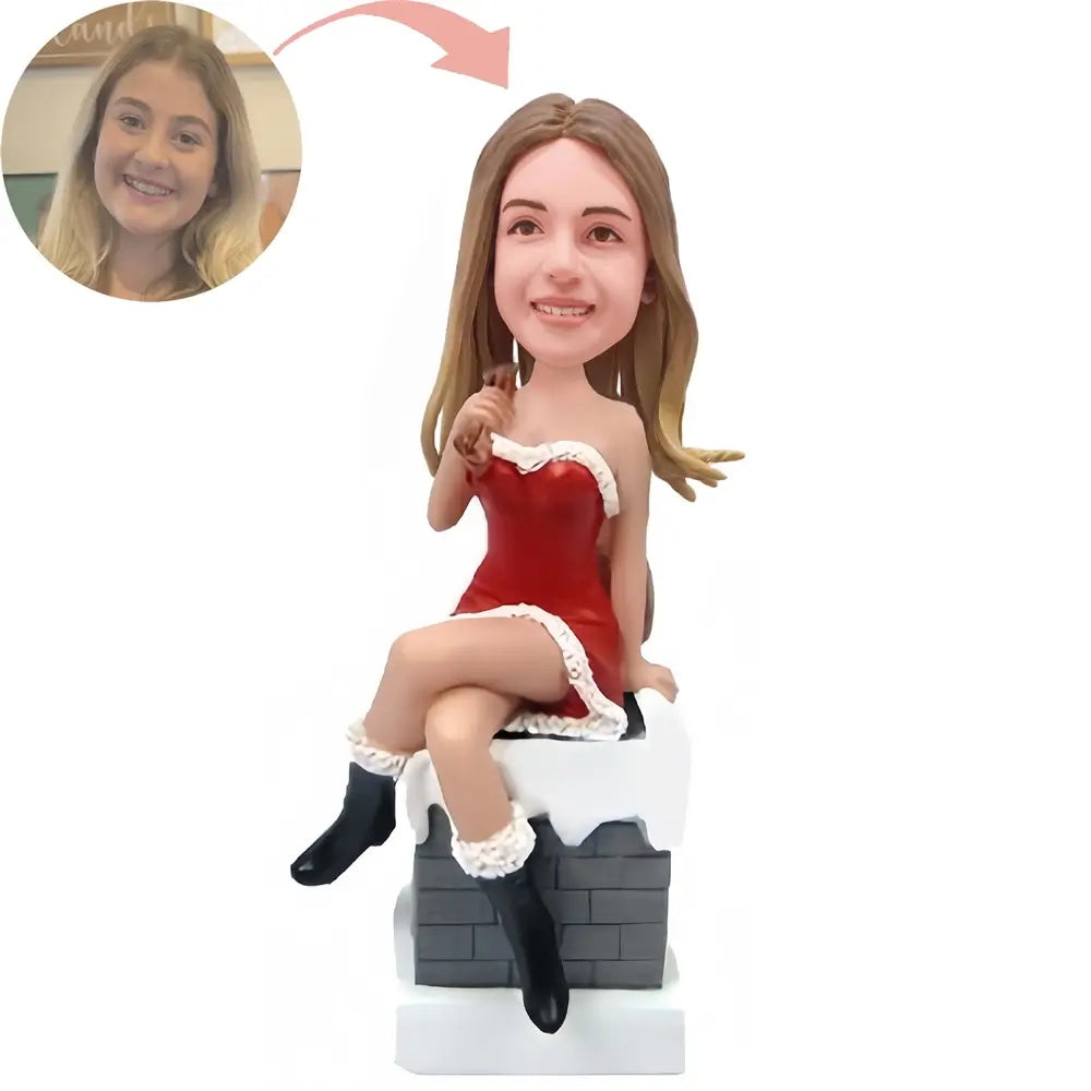 Christmas Gift Custom Xmas Lady Sitting On Chimney Bobblehead