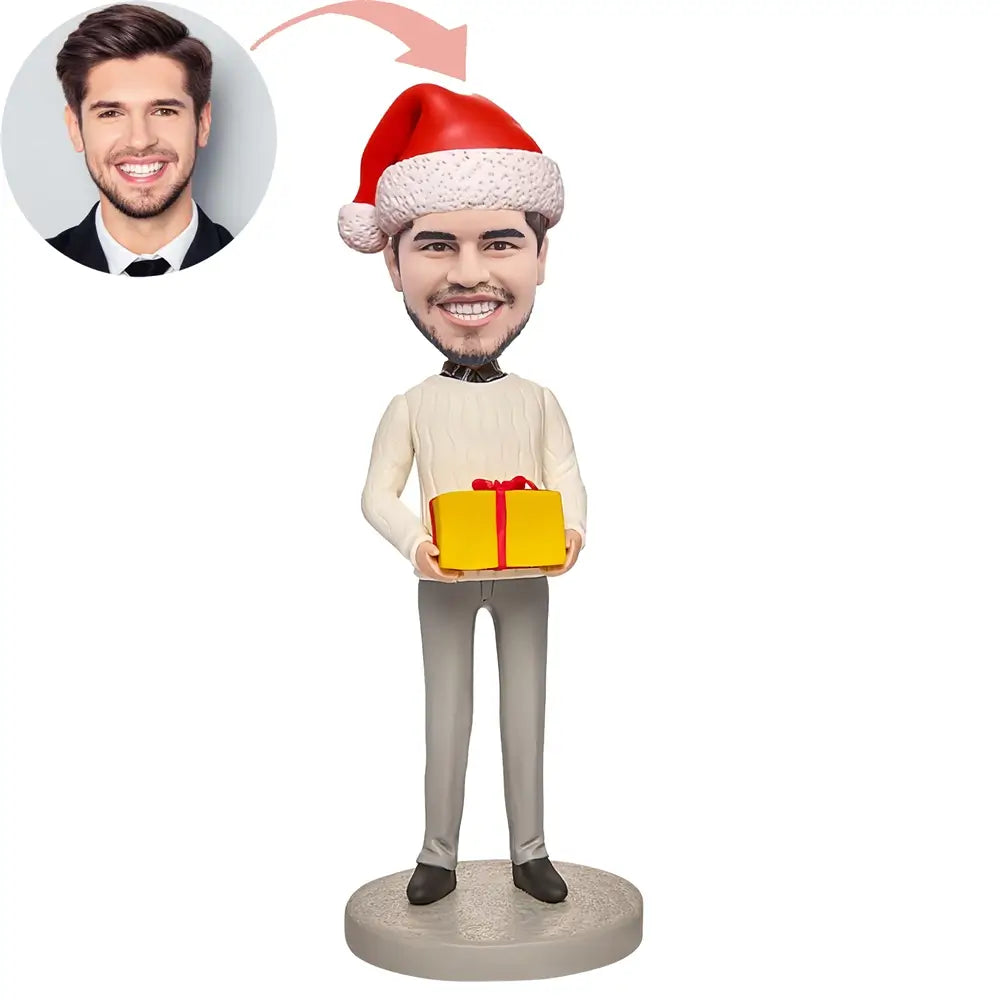 Christmas Gift Custom Man holding a gift Bobblehead