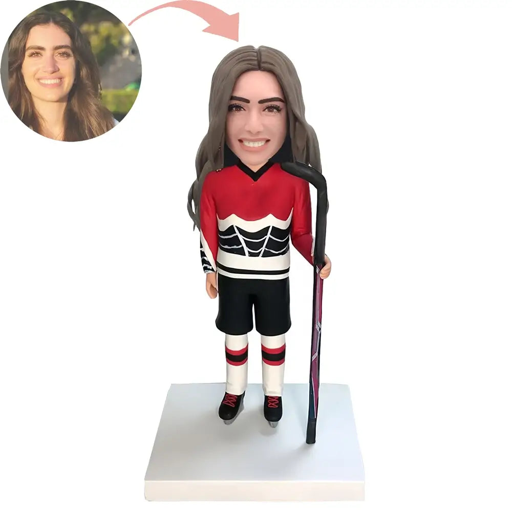 Custom Female Hockey Players In Red Bobblehead