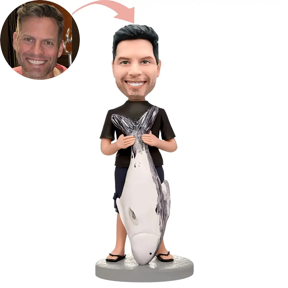 Custom Fishing Lover With Big Fish Bobblehead