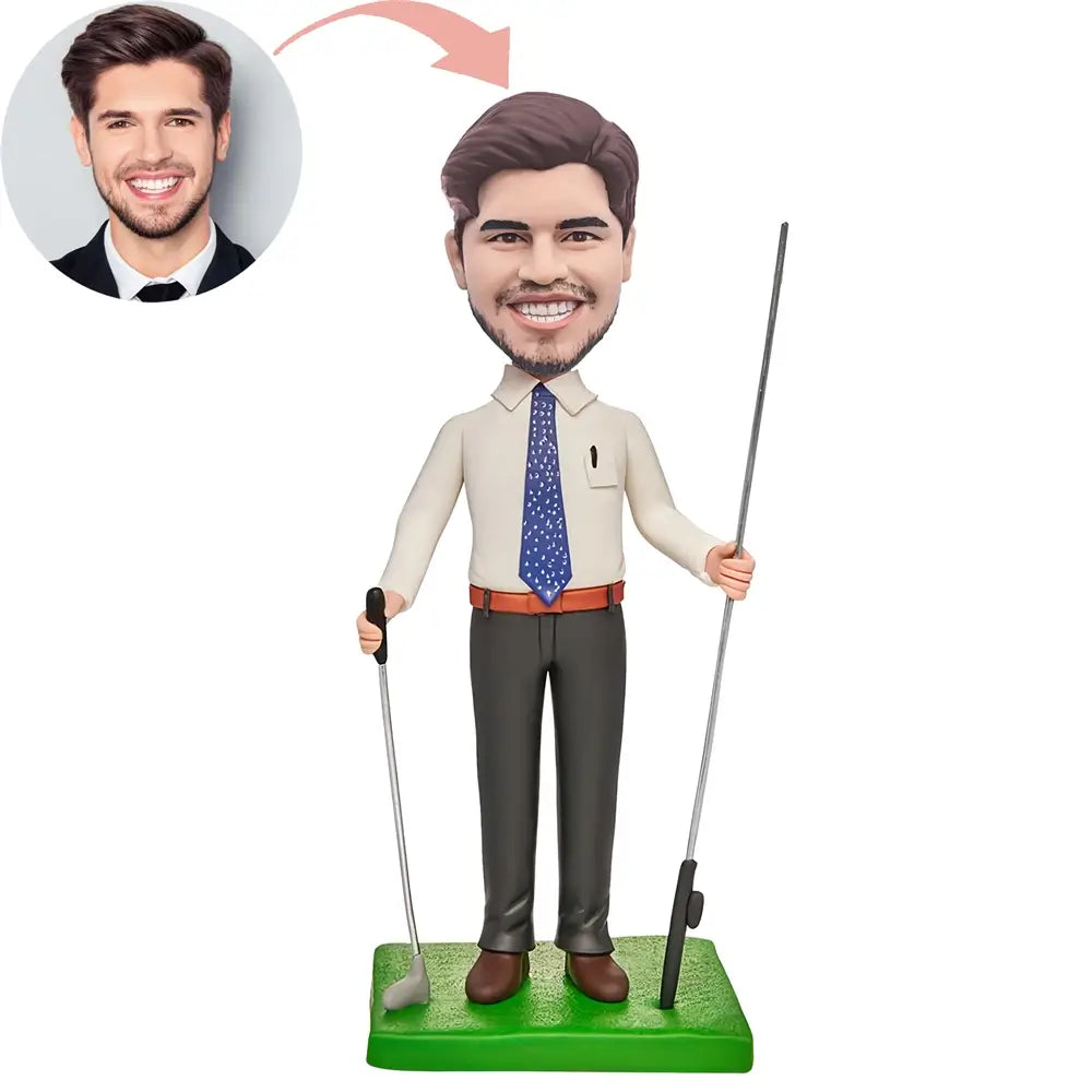 Custom Golfer With White Spotted Tie Bobblehead