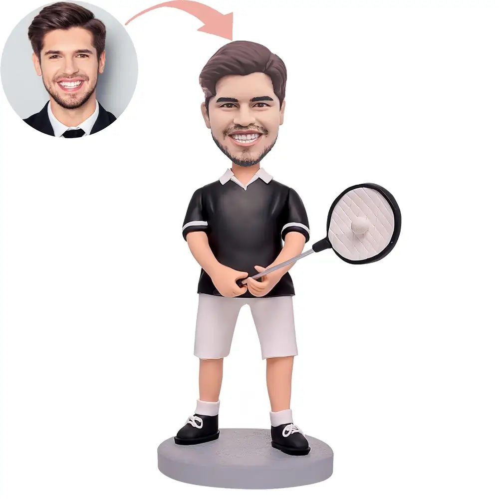 Custom Badminton Player Hitting A Ball Bobblehead