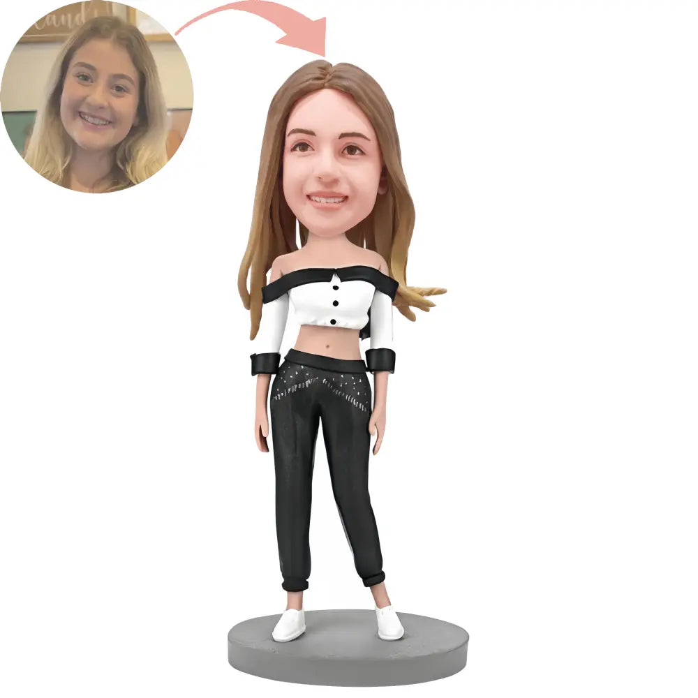 Custom Beautiful Girl In Black Pants Bobblehead