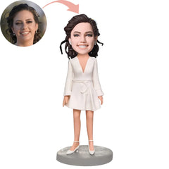 Custom Beautiful Girl Wear White Dress Bobblehead