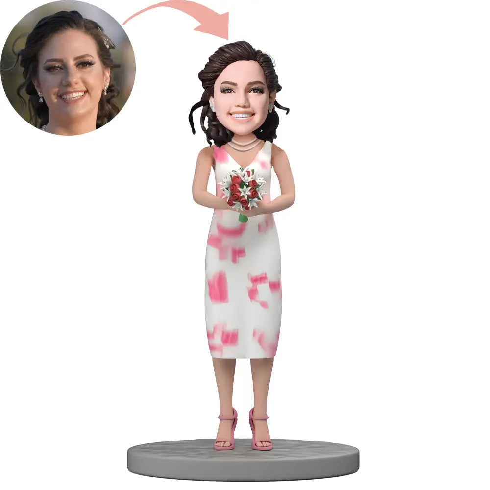 Custom Beautiful Lady Holding Flowers Bobblehead