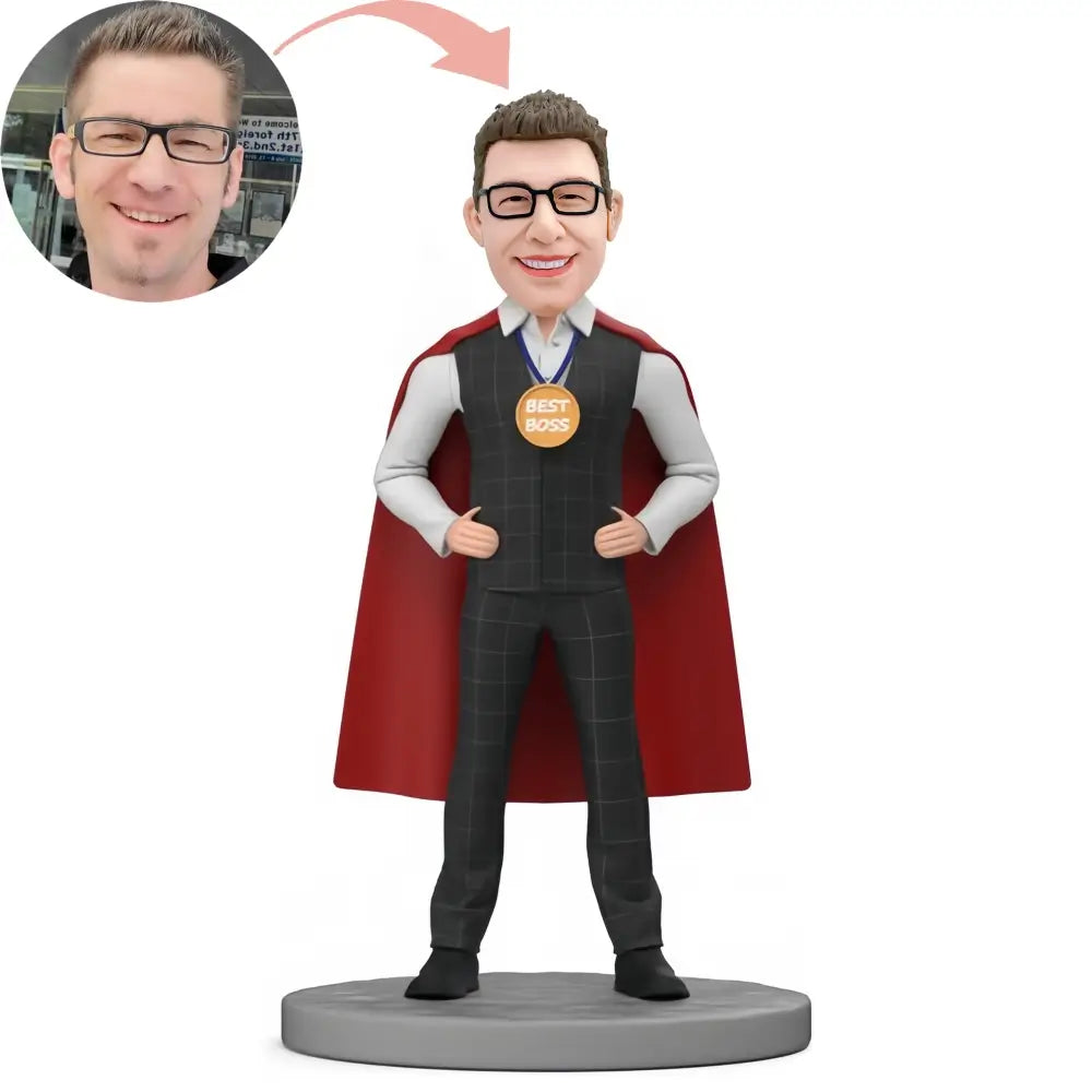 Custom Best Boss Wears Red Cape Bobblehead