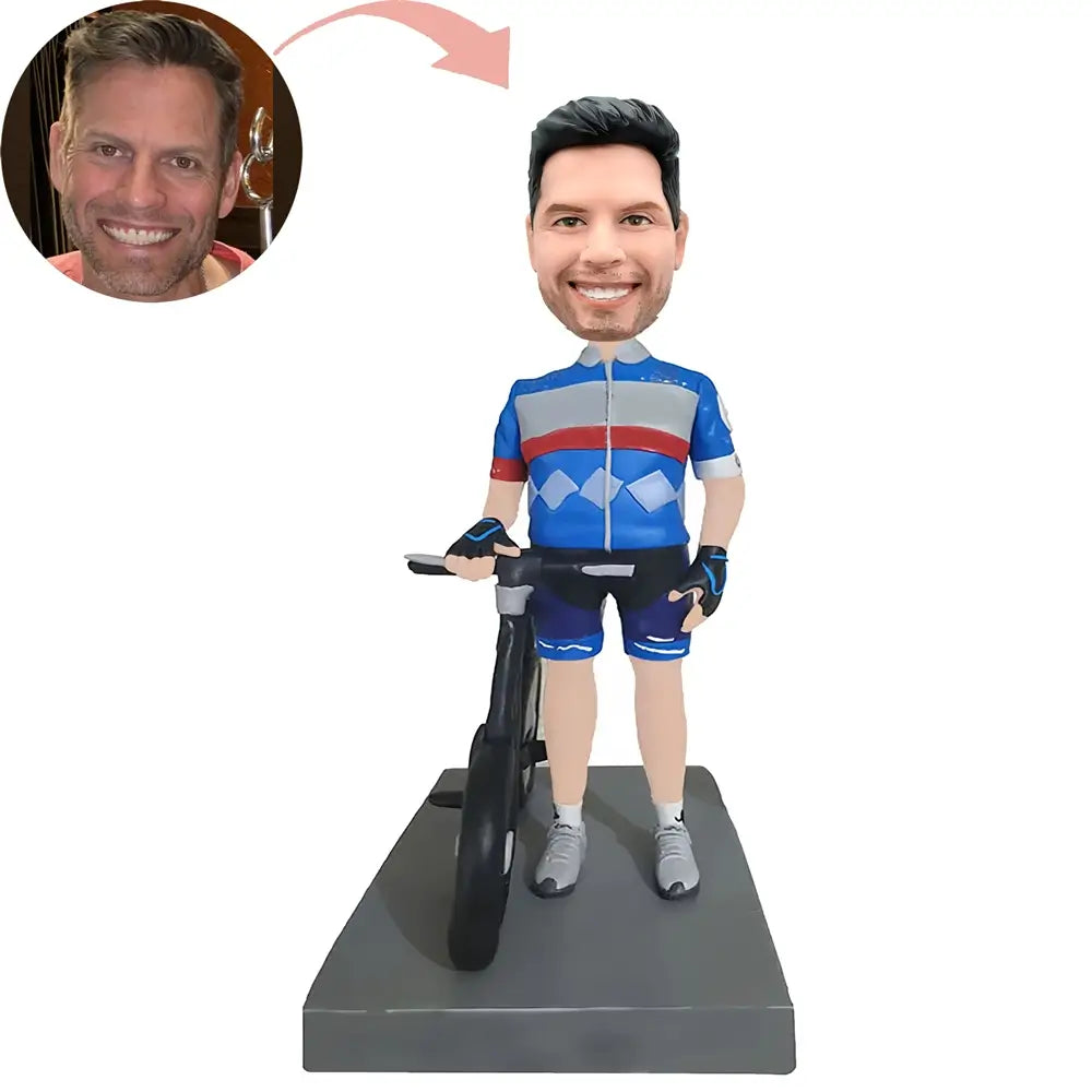 Custom Bicyclist In Blue Bobblehead