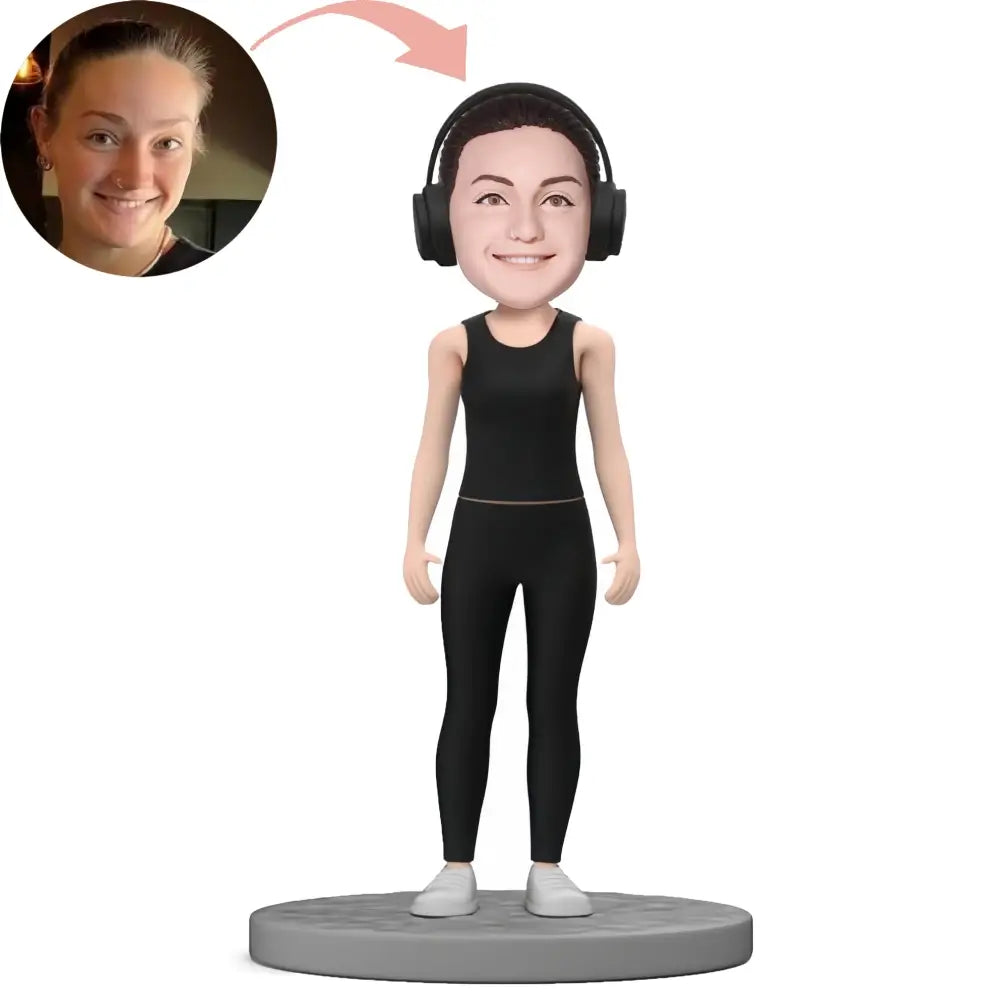 Custom Black Sportswear With Headphones Bobblehead