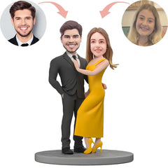 Custom Black Suit and Yellow Dress Couple Bobblehead