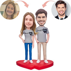 Custom Bobblehead Couple In Couple's T-shirt