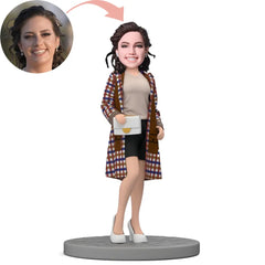 Custom Bobblehead Fashion Lady In Plaid Coat