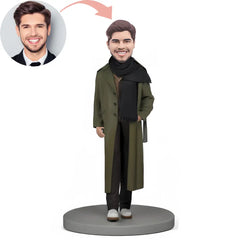 Custom Bobblehead Fashionable Man in Dark Green Coat