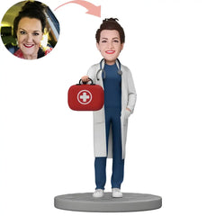 Custom Female Doctor Hold First Aid Kit Bobblehead