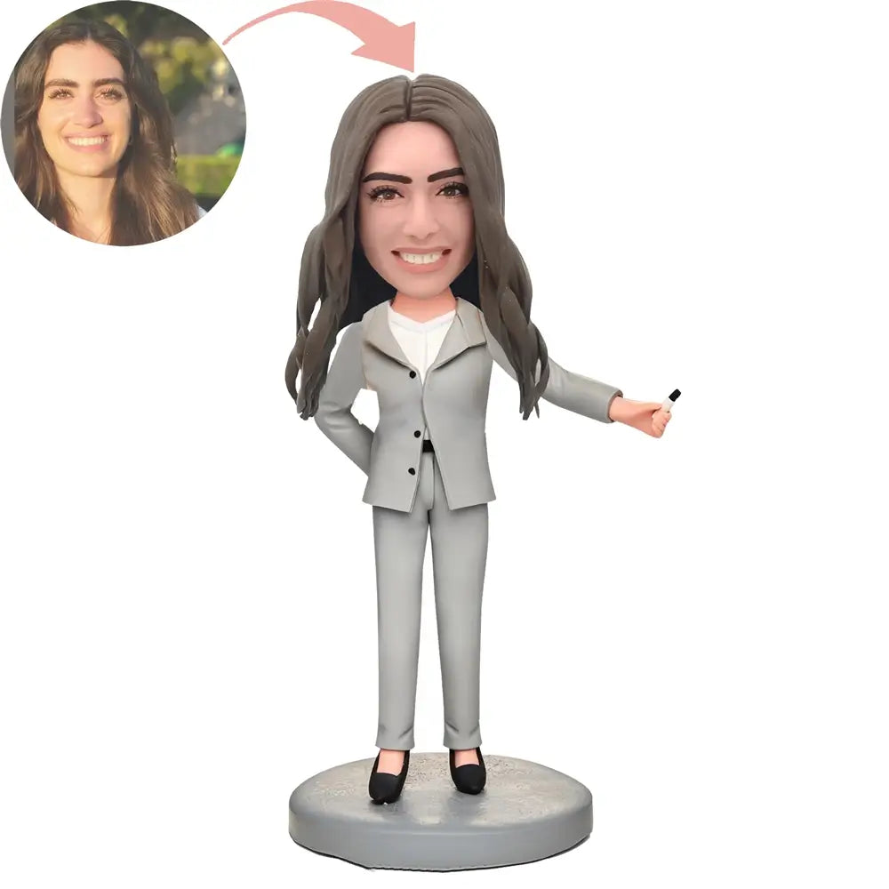 Custom Female Teacher In A Gray Suit Bobblehead