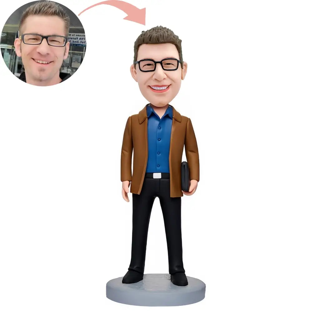 Custom Brown Clothes Business Man Bobblehead