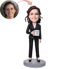 Custom Business Female Holding A Water Glass Bobblehead