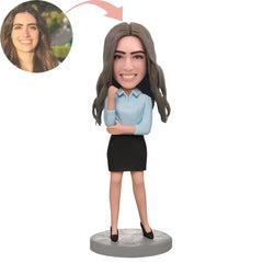 Custom Business Female In A Blue Shirt Bobblehead