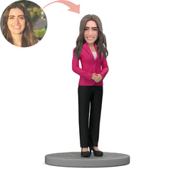 Custom Business Female In Pink Attire Bobblehead