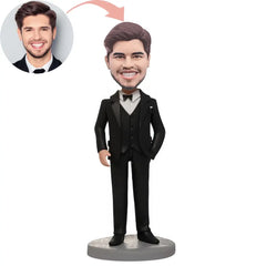 Custom Business Male Wearing A Black Suit Bobblehead