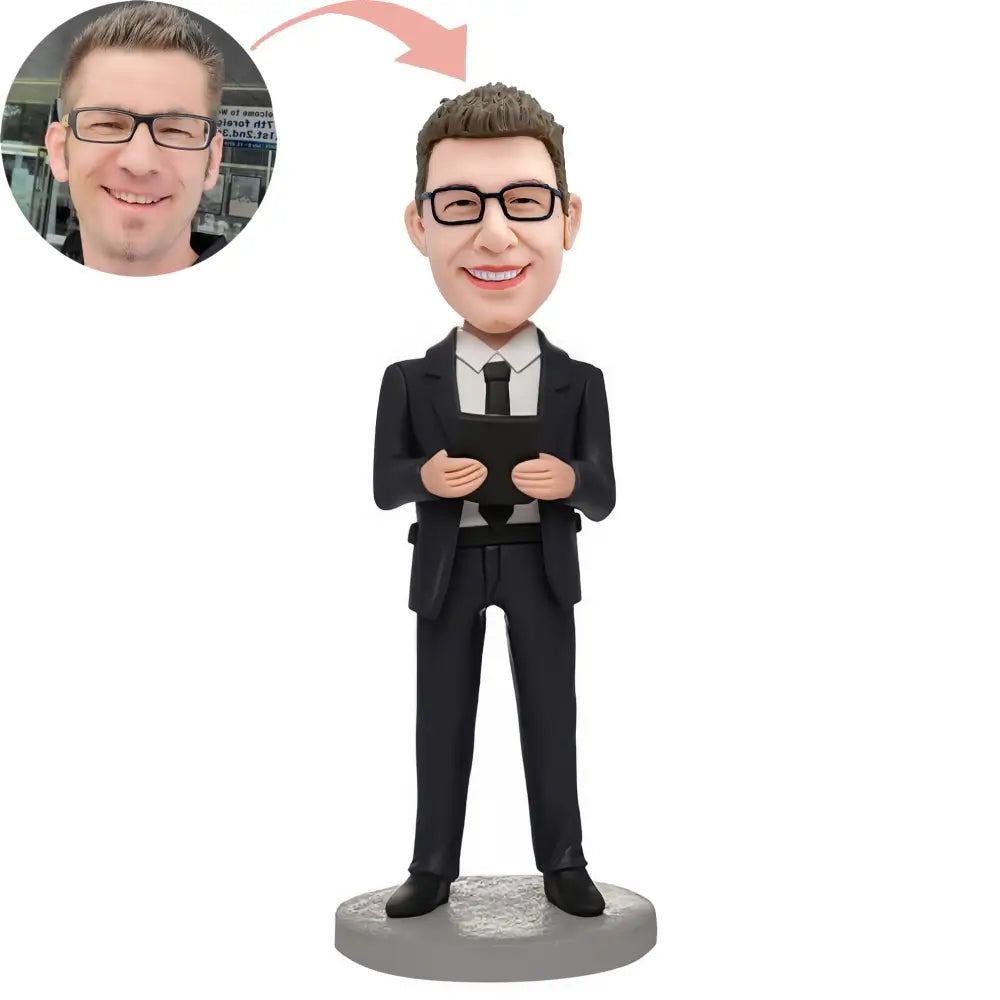 Custom Business Man Holding A Notebook Bobblehead