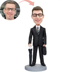 Custom Business Man Holding Umbrella And Handbag Bobblehead