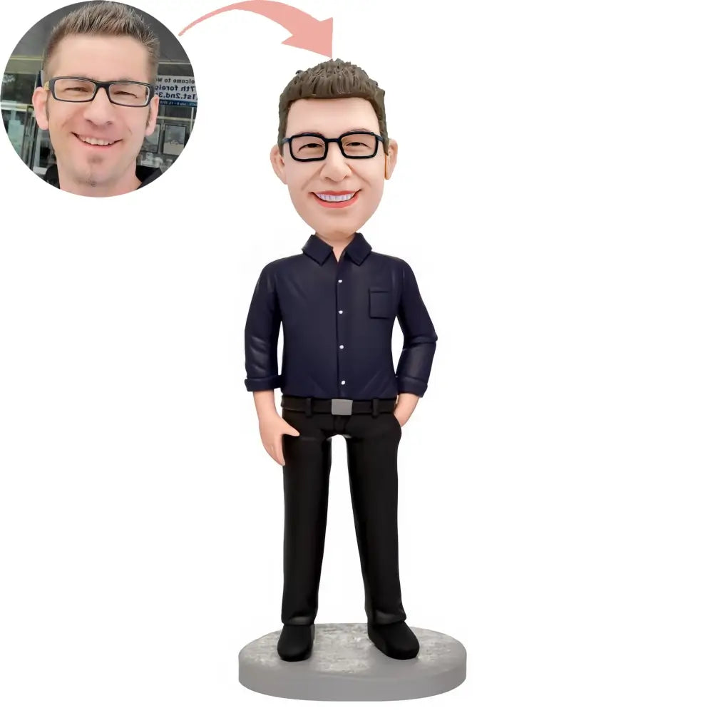 Custom Business Man In Black Suit Bobblehead