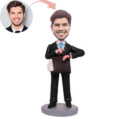 Custom Business Man Looking At The Time Bobblehead