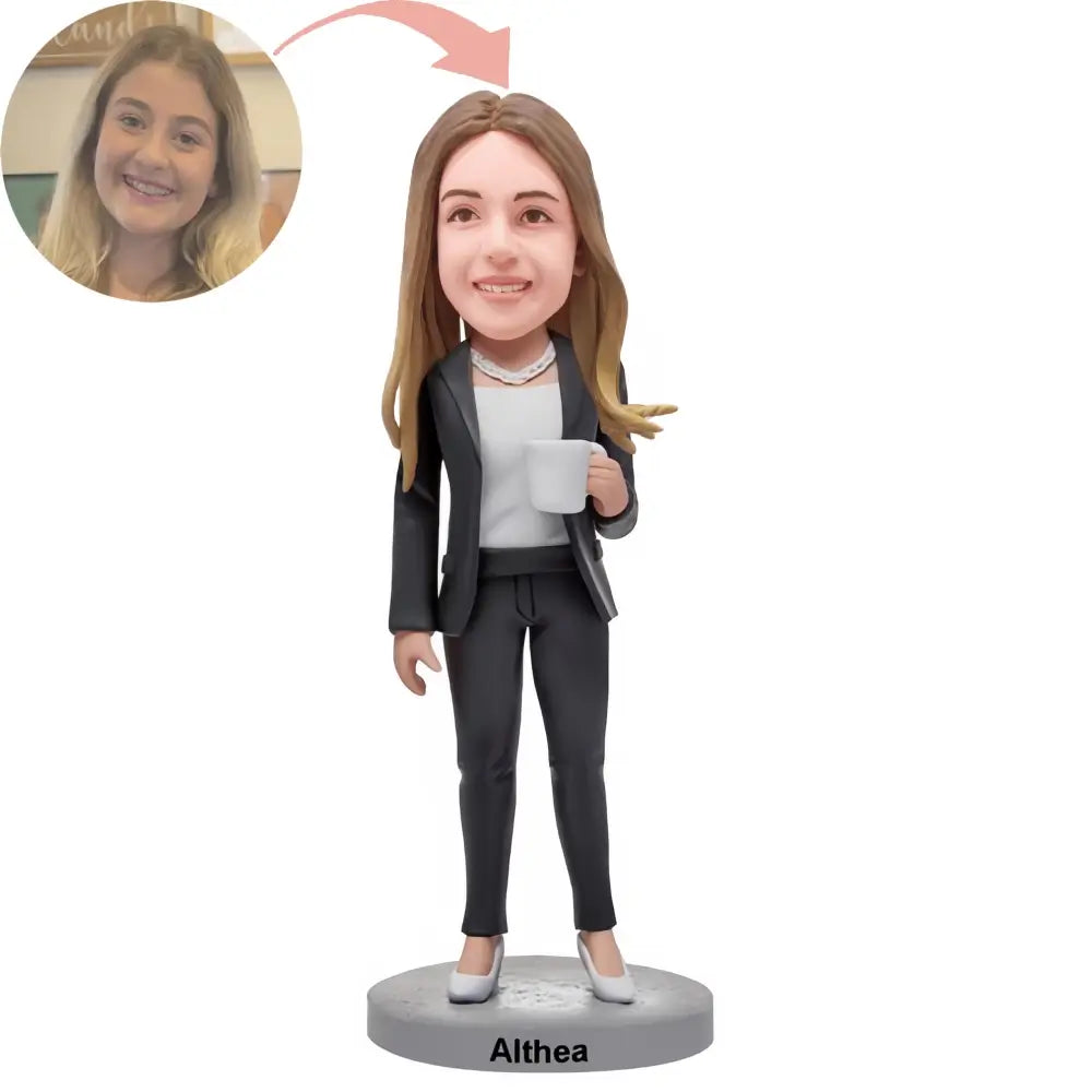 Custom Business Woman Holding A Water Glass Bobblehead