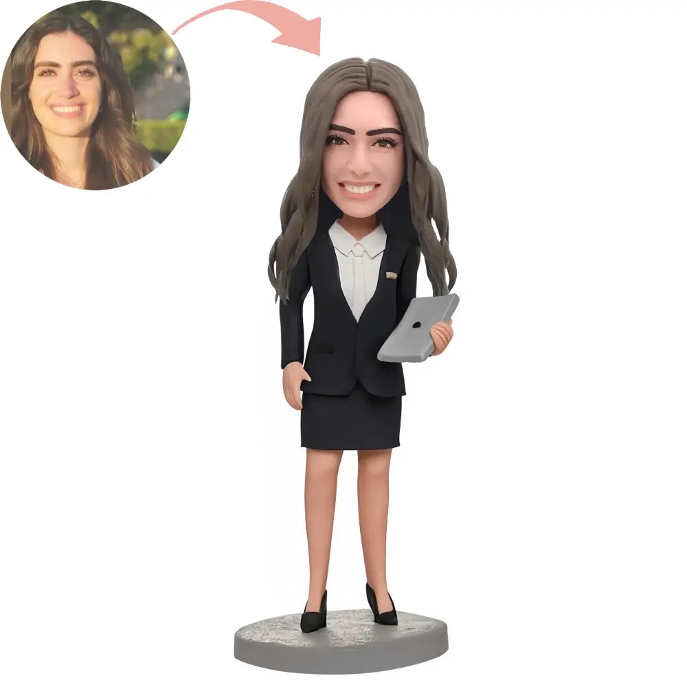 Custom Business Woman Holding A laptop Bobblehead