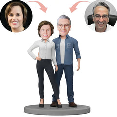 Custom Casual Couple Wearing Shirts Bobblehead