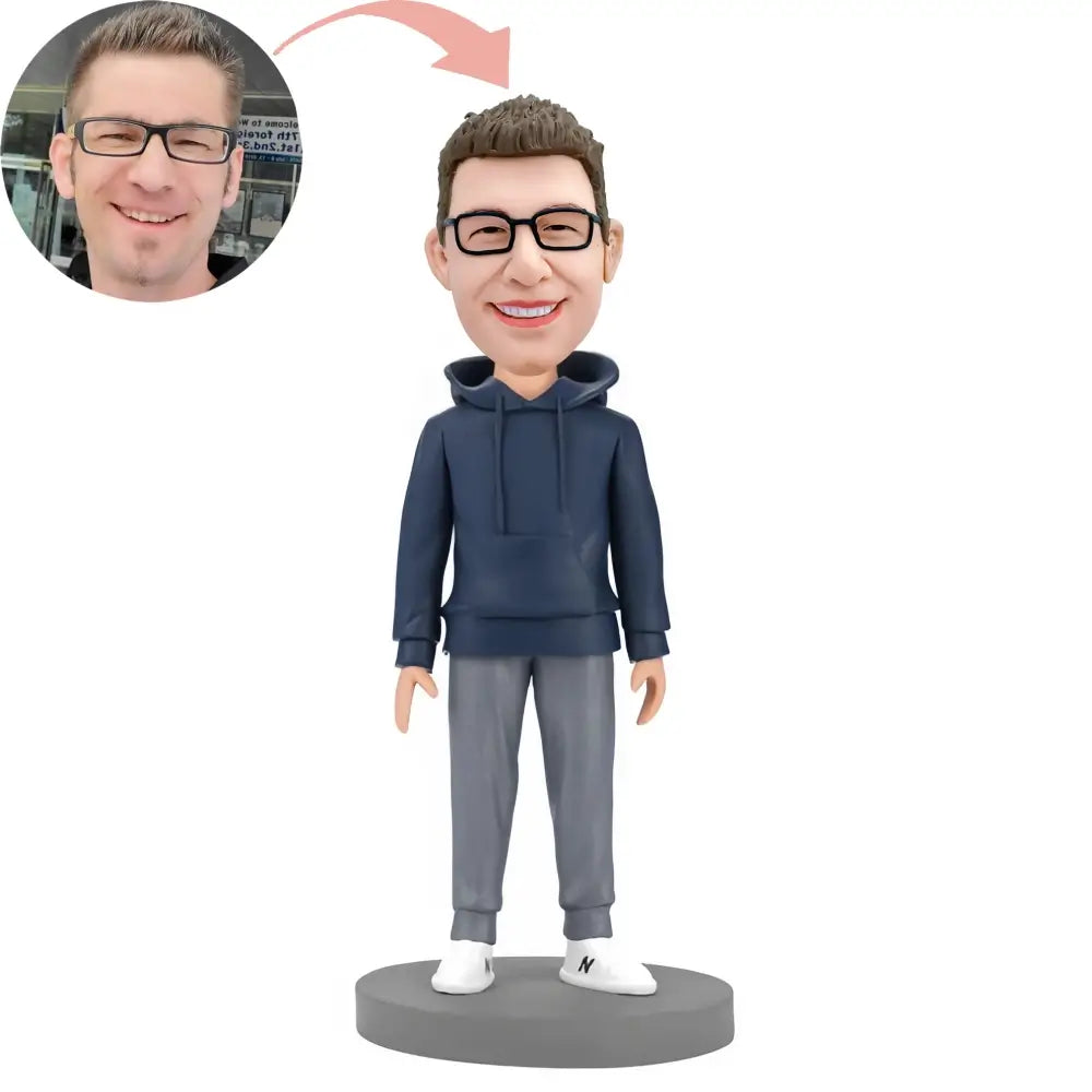 Custom Casual Fashion Man Wearing A Hoodie Bobblehead