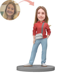 Custom Casual Lady With Satchel Bobblehead