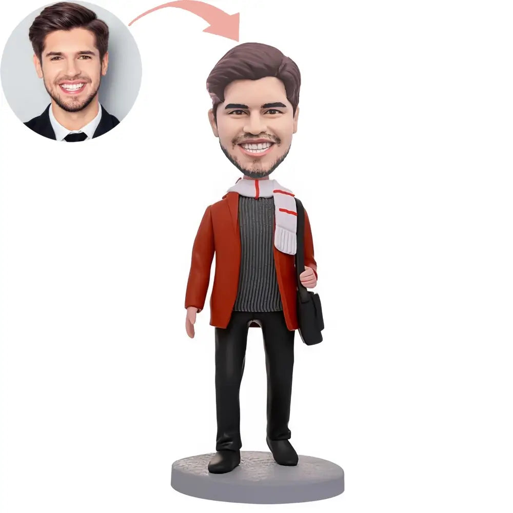 Custom Casual Man In Scarf Bobblehead