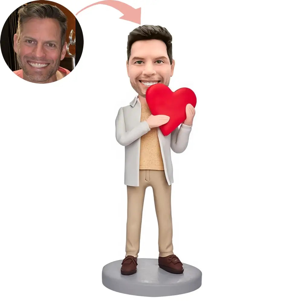 Custom Casual Wear Man Holding A Love Heart Bobblehead