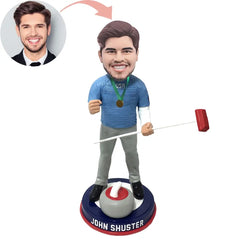 Custom Confident Curling Lover Bobblehead