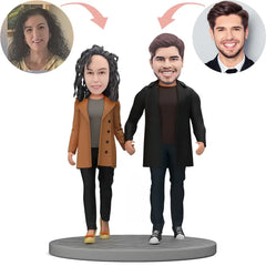 Custom Couple Wearing Fashionable Autumn Clothes Bobblehead