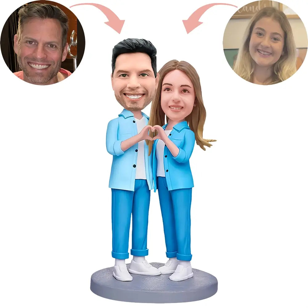 Custom Couple With Hands Comparing Hearts Bobblehead