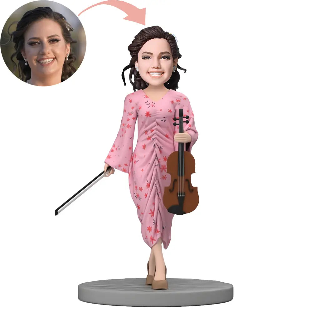 Custom Elegant Woman Holding A Violin Bobblehead