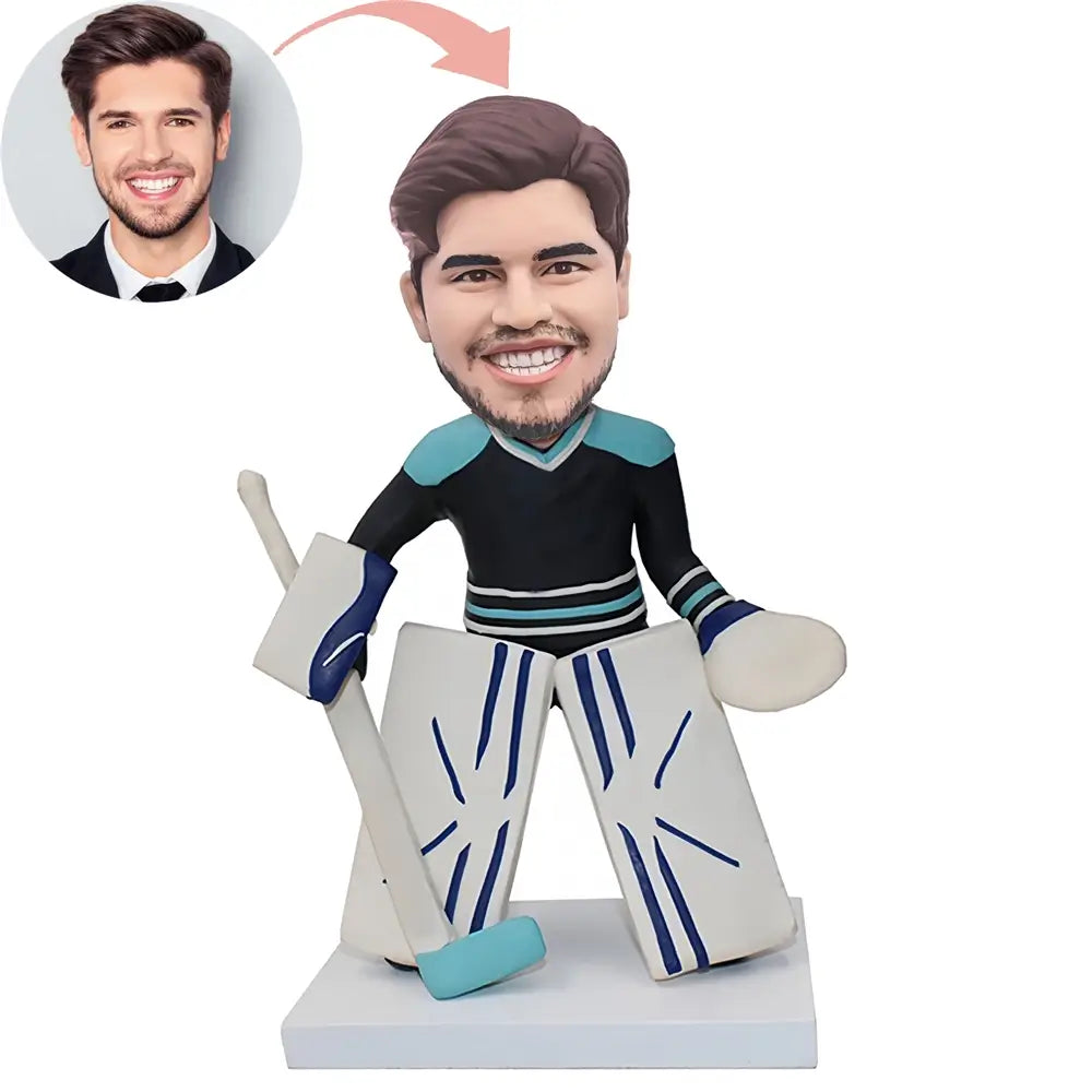 Custom Excited Hockey Player Bobblehead